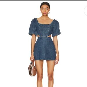 Revolve Show Me Your Mumu City Cut Out Dress Puff Sleeve Denim Mini Size M